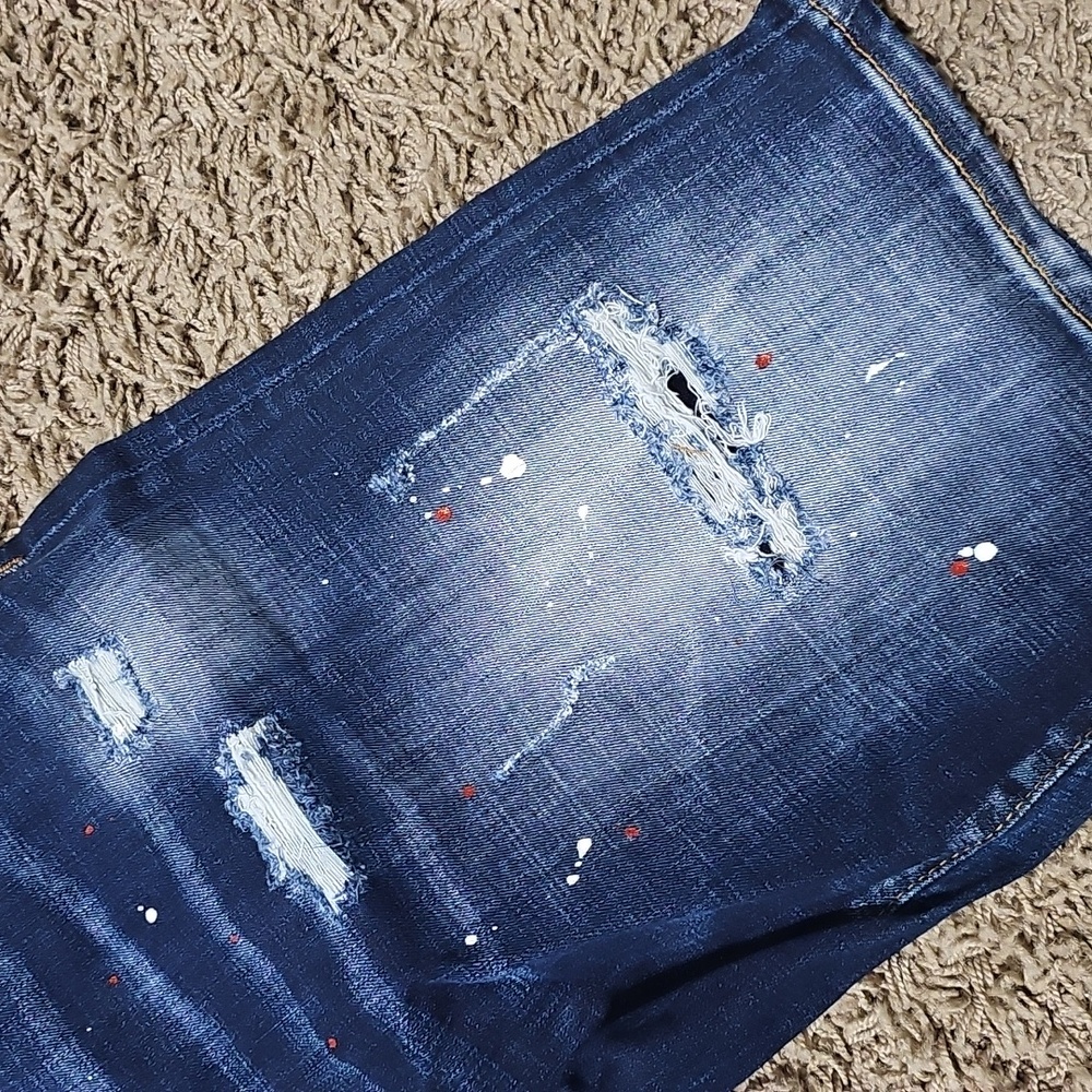 NWT 7TH HVN Jean Shorts Distressed Paint Stretch Blue Denim 36 Jorts Stretch - Picture 6 of 9